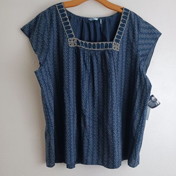 Izod short sleeve indigo yourneys blue printes blouse size 3X - Picture 1 of 8